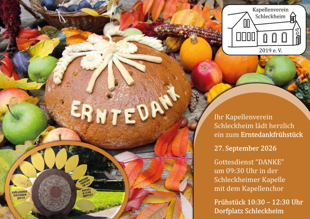 Einladung Erntedankfrühstück Erntedank Frühstück 2026 Kapellenverein Schleckheim Dorfplatz Gemeinschaft zusammen